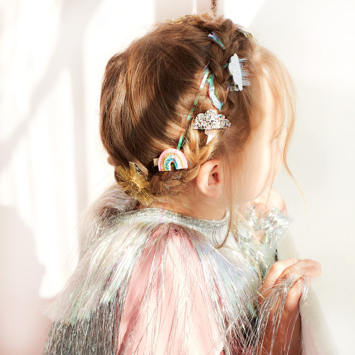 Meri Meri Sparkly Weather Hair Clips - Set of 4 - Silver, Rainbow, Pink - Crocodile Clips - Modern, Contemporary - Glitter & Leatherette - Adults & Kids 4+