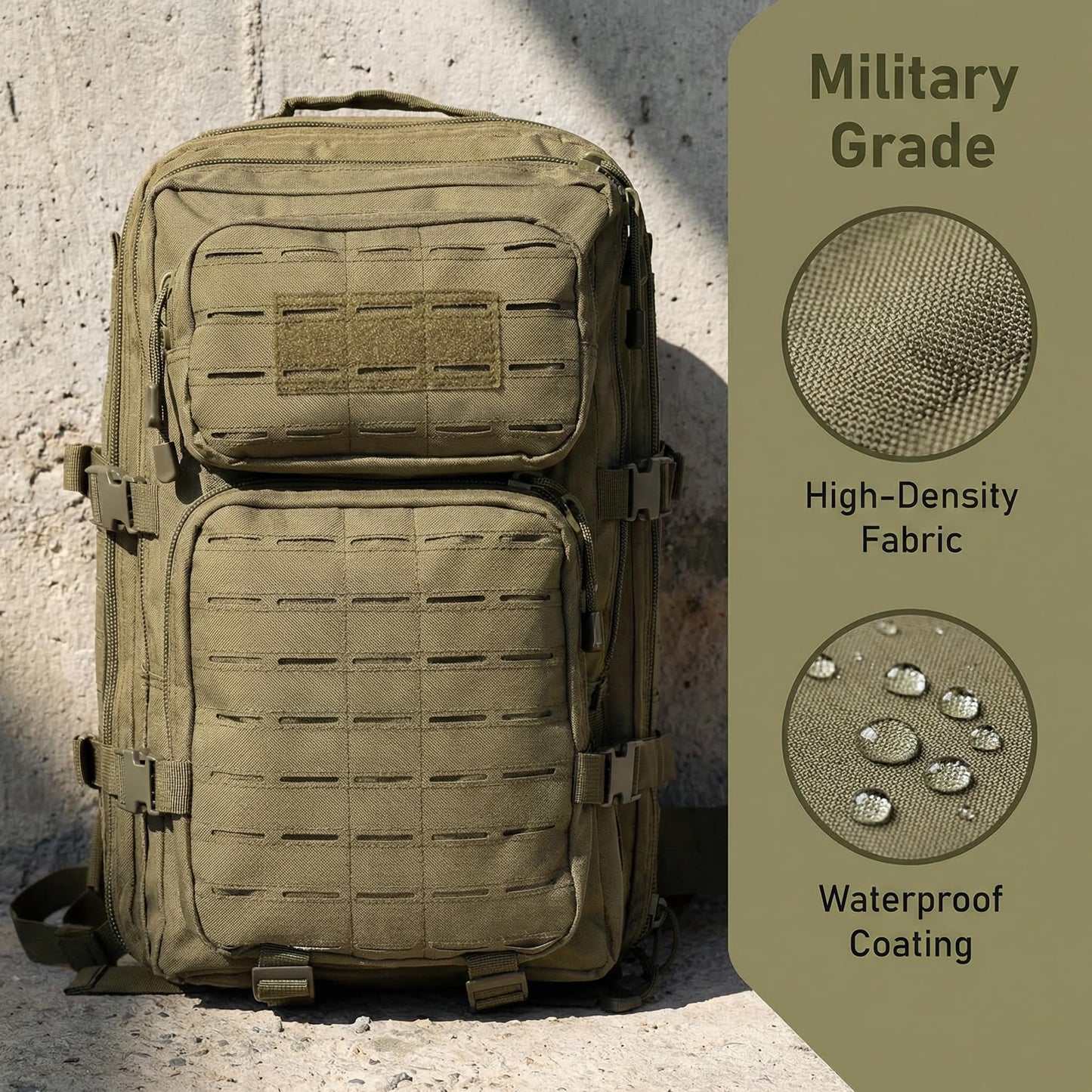 PAIWPHLI Small Tactical Backpack Assault Pack Bug Out Bag 40L Military Backpack with Molle for Hiking Hunting Rucksack Trekking (Green)