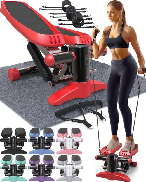 Nordic Lifting Mini Stepper & Stair Climber – Red – Compact Fitness Stepper w/Resistance Bands, LCD Monitor, 330LB Weight Limit – Home Leg & Thigh Workout Machine