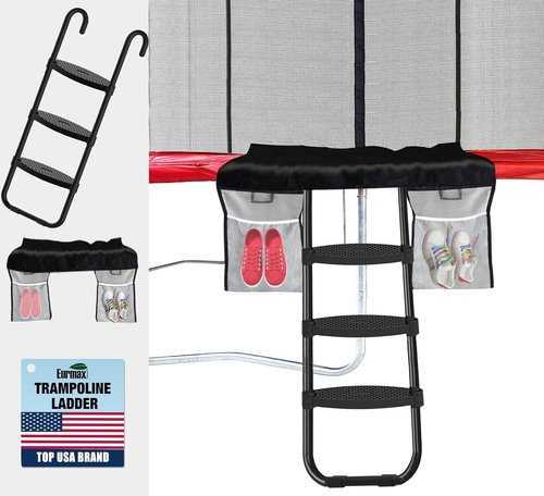 Eurmax USA Trampoline Ladder - Heavy Duty 240 lbs Capacity with Skid-Proof Steps & Shoe Storage