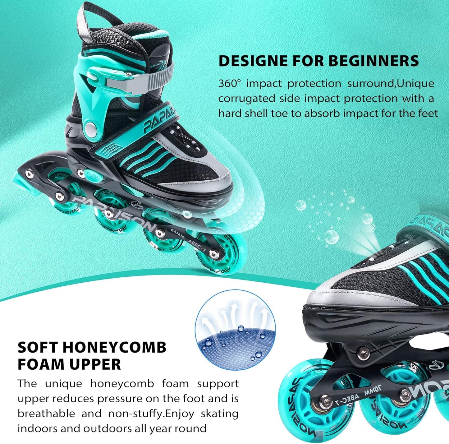 PAPAISON Adjustable Inline Skates - Light Up Wheels for Kids Ages 4-16 | Perfect for Outdoor Fun