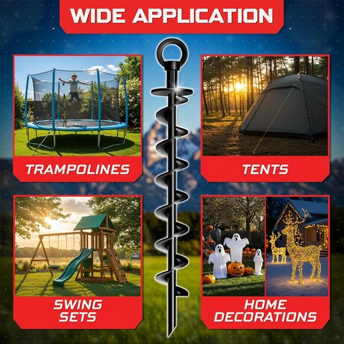Happin® Trampoline Stakes - Heavy-Duty Ground Anchors | Galvanized Steel Spiral (4 Pack, Black)