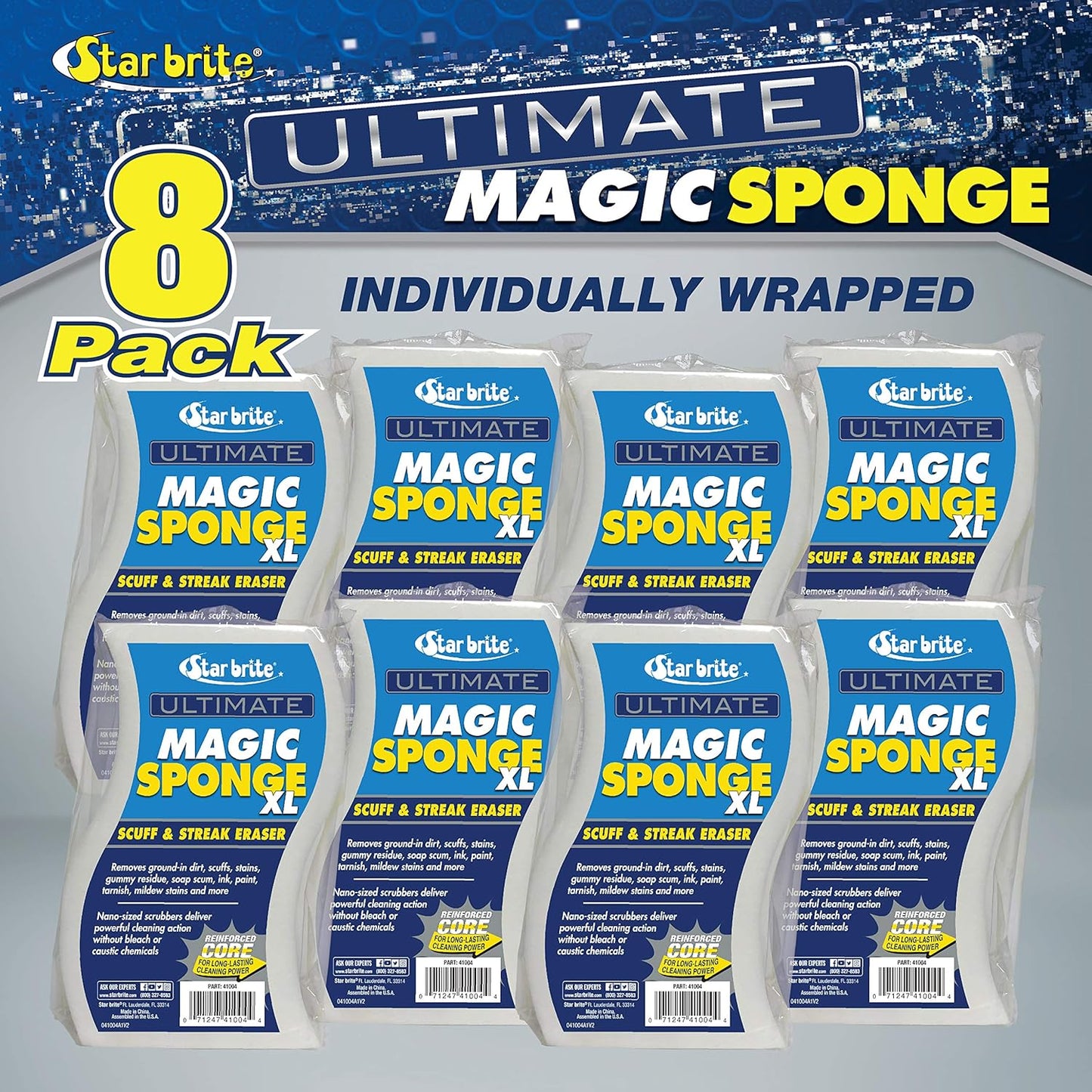 Star Brite XL Magic Sponge - Extra Large, Long Lasting Melamine Scuff Eraser - 8 Pack for Multi-Purpose Cleaning