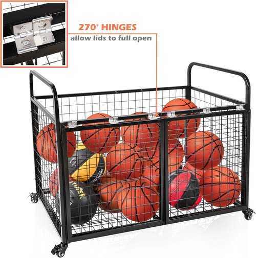 Heodmaem Ball Cart Storage - Extra Large Heavy-Duty Basketball Cage Bin for Indoor/Outdoor Use