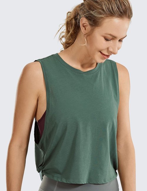 CRZ YOGA Pima Cotton Tank Tops for Women - Loose Sleeveless Workout & Yoga Shirts | Athletic Crop Design