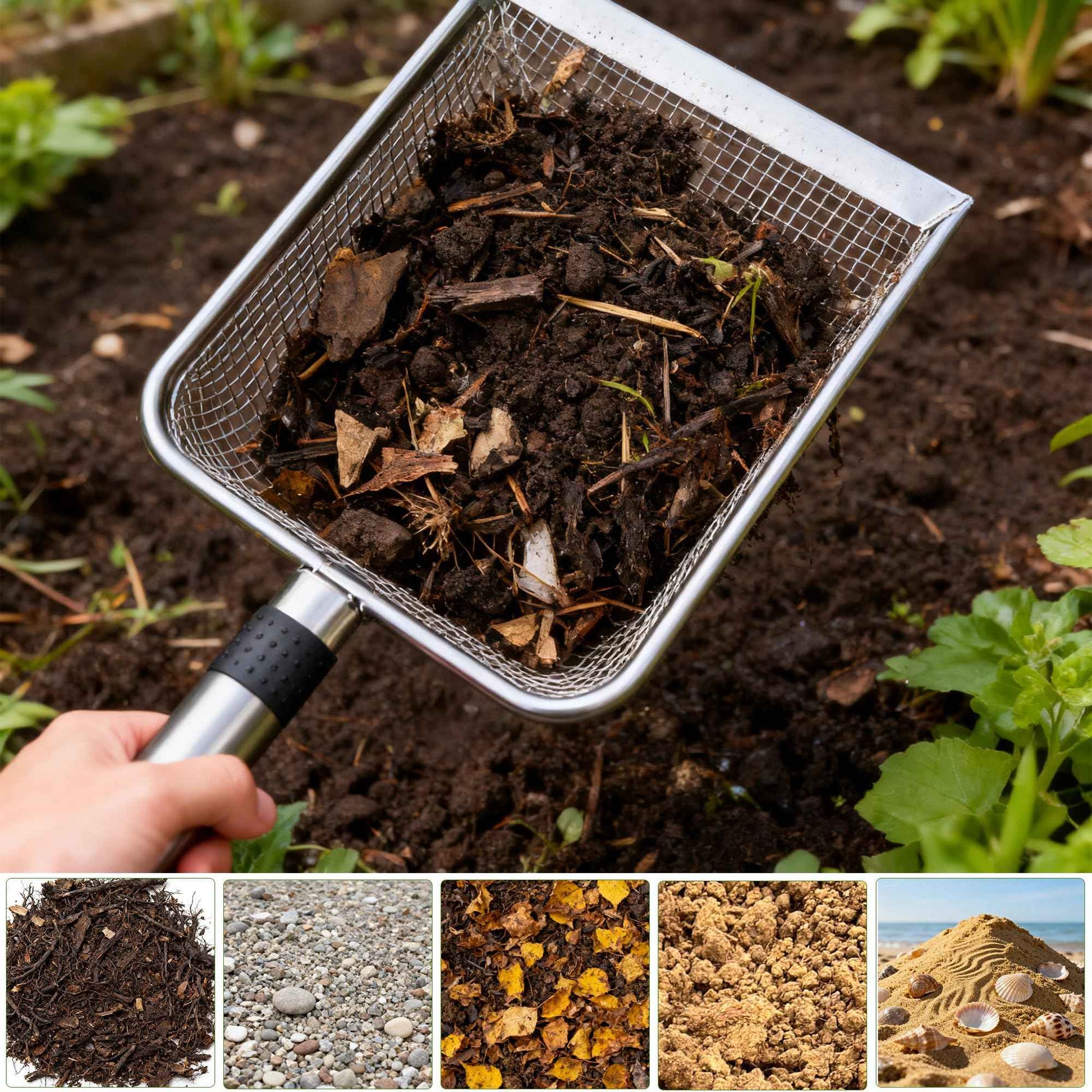 6-Pack Garden Tool Set, Soil Sifter Shovel (3.8 & 5mm Mesh) - Stainless Steel Gardening Kit & Essential Accessories, Garden Hand Tools & Planting Tools, Ideal Gardening Gifts for Women, Men, Mom & Dad