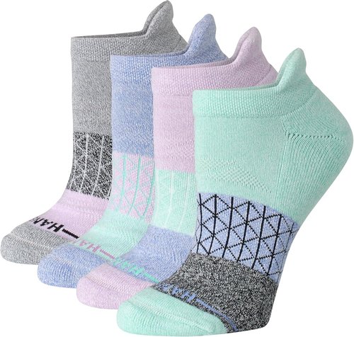 Hanes Women's No Show Tab Socks - Cushioned Comfort | 4 Pairs for Active Lifestyle