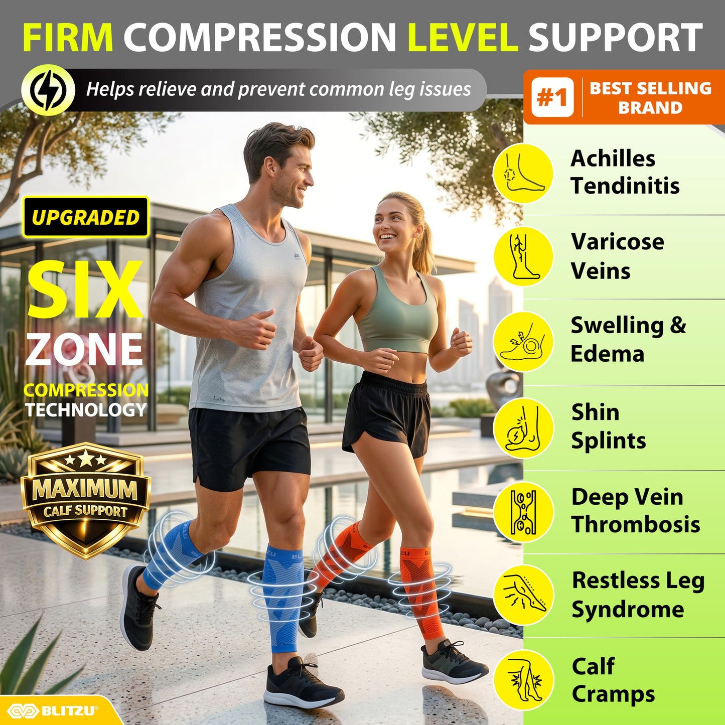 BLITZU Calf Compression Sleeve for Women and Men, Shin Splint Sleeves for Varicose Veins, Nursing, Pregnancy, Running, Footless Compression Socks Support for Calf Muscle Pain Relief Blue S-M