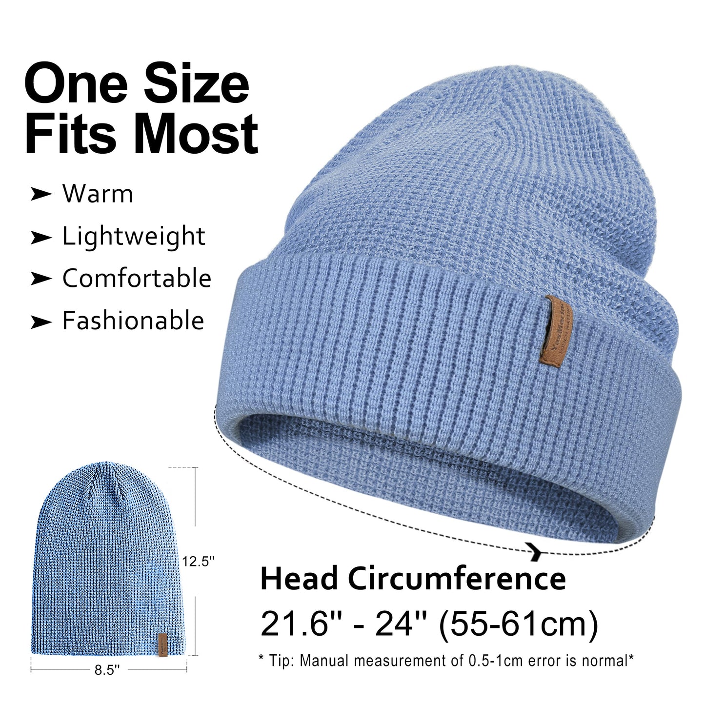 YesMerino Soft Merino Wool Blend Knit Cuffed Beanie for Men Women Winter Warm Ski Skull Caps Baby Blue