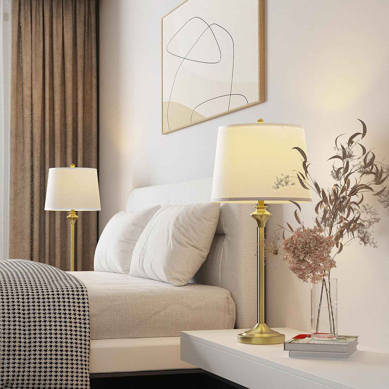 Brass Gold Table Lamps Set of 2 - 26" Modern Buffet & Nightstand Lamps for Living Room, Bedroom, Office