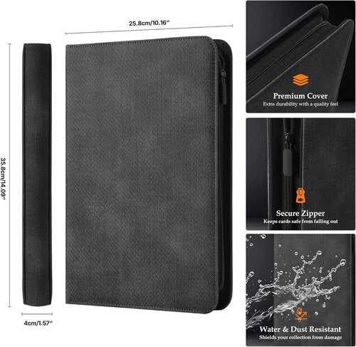 Card Binder 9 Pocket - Premium Durable Album for 360 TCG, MTG & Sports Cards | Black Zipper Design