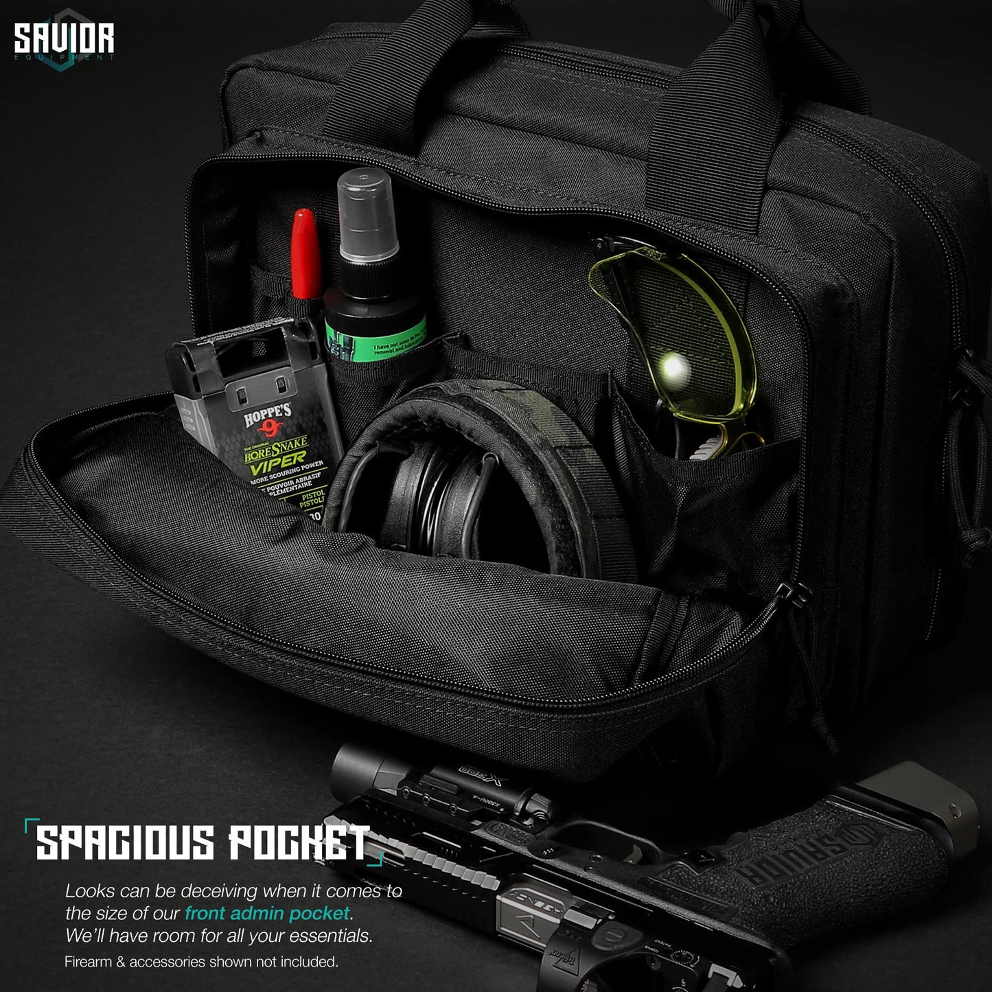 Savior Equipment Specialist Series Tactical Double Scoped Handgun Firearm Case Pistol Bag For Outdoor Hunting Shooting Range, Lockable Compartment