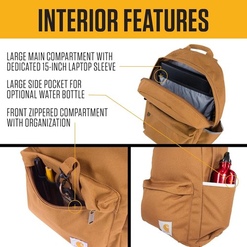 Carhartt 21L Classic Laptop Backpack - Water-Resistant Design with 15" Laptop Sleeve | Black