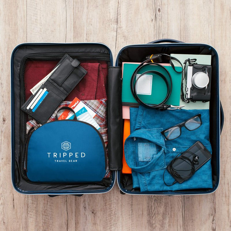 TRIPPED Travel Gear Traveling Backpack- Foldable Collapsible Lightweight Backpack for Travel (Light Blue) 35 liters