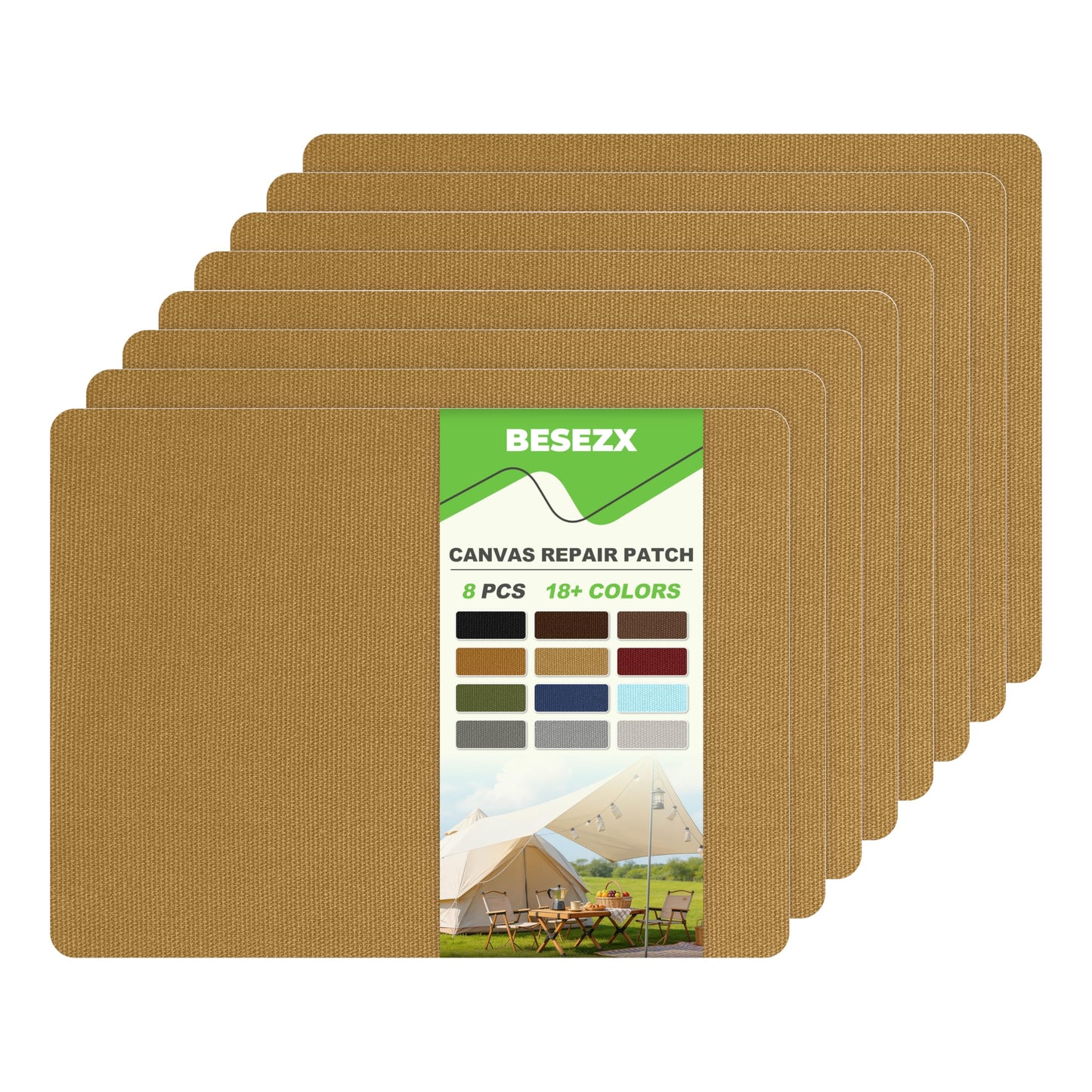 Besezx Canvas Repair Patch,Outdoor Gear Patch,7.87x5.9 Inches 8PCS,Waterproof Self-Adhesive Fabric Repair Tape for Repairing Boat Covers,Sun Shades,Sofas,Tents,Lounge Chairs,Awnings (Flaxen)