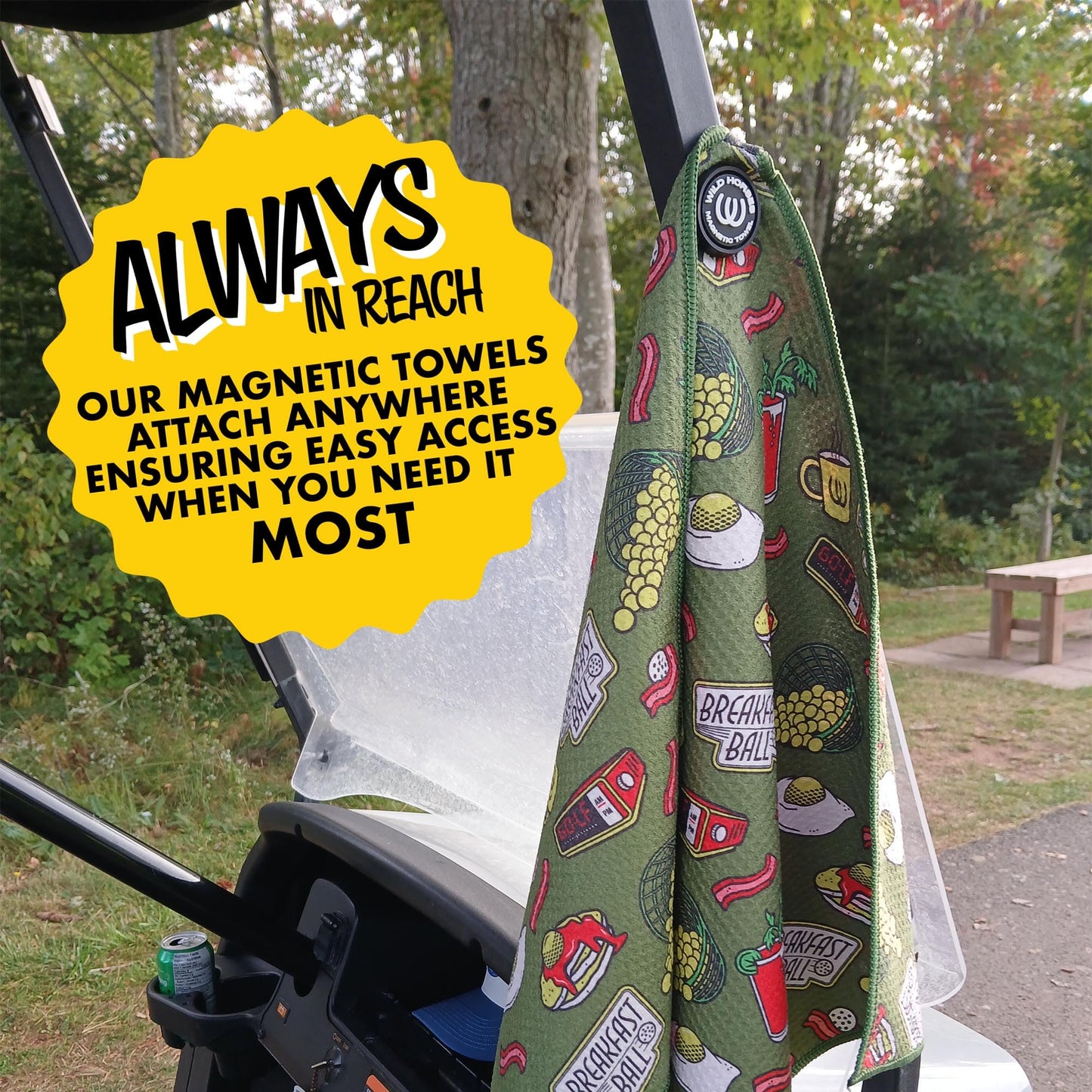 Wild Horses Magnetic Golf Towel 18x18 Microfiber Waffle Weave Style with Funny Golf Towel Magnet & Clip - Quick Dry Magnetic Joke Towel for Men and Women - Blue