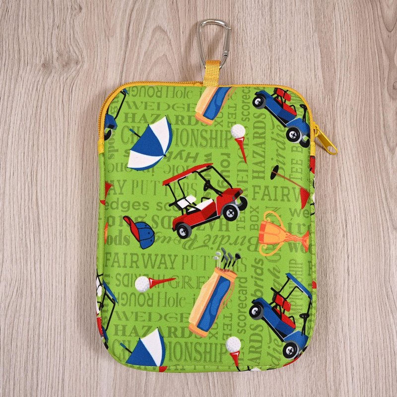 CAIT CHAPMAN HOME COLLECTION Golf Pouch Bag for Valuables, Tees, Zippered Pocket with a Clip Hook (Golf Icons)