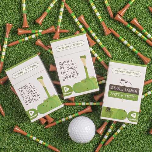 Premium Bamboo Wood Golf Tees Unique Box Design 18-Pack Per Box Value 18/72/180 Pack, Wooden Tees in 2 3/4" 3 1/4" Durable for Golfers, USA Flag Design Pro Tee Choice (Brown&Gold(4 Box), 3 1/4 Inch)