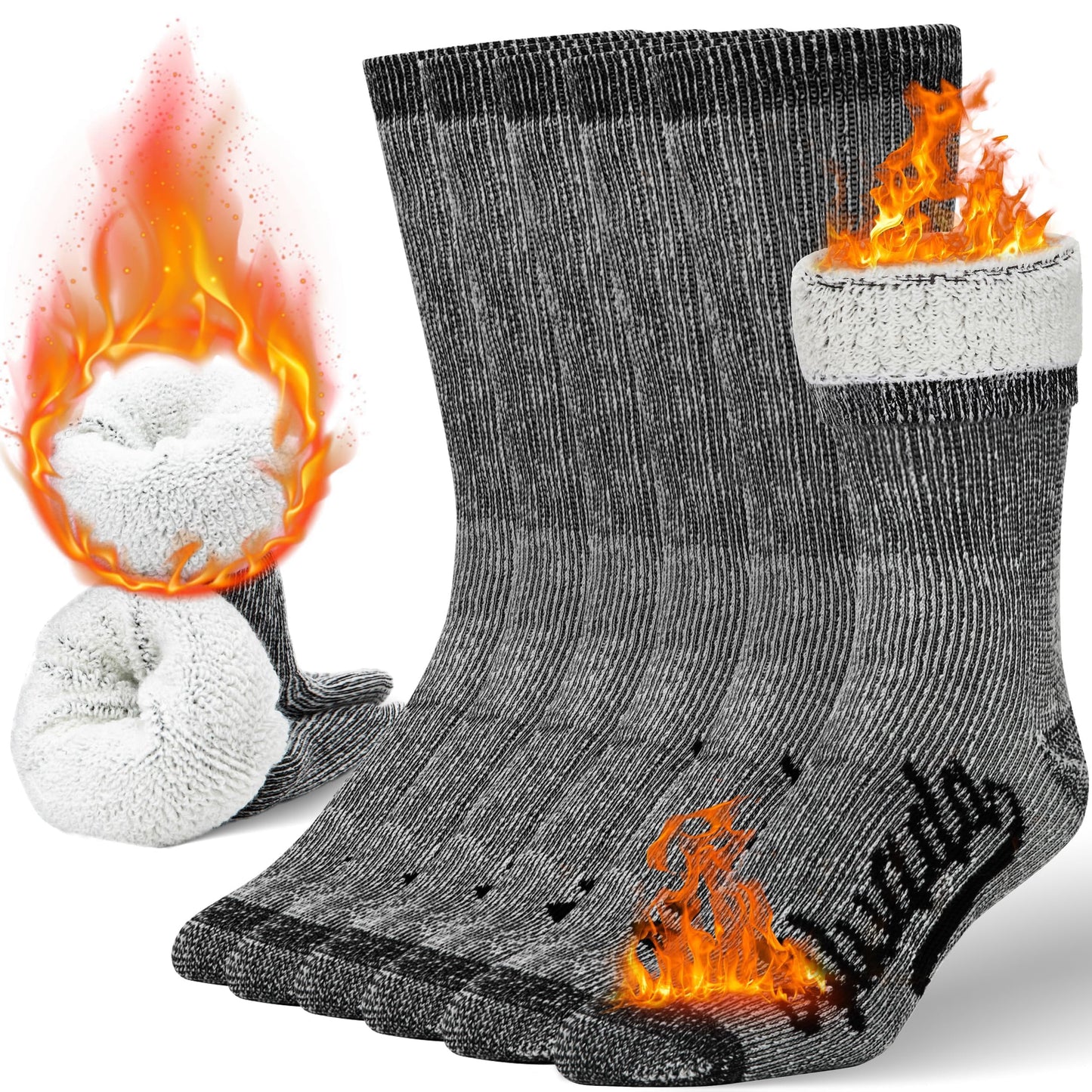 Alvada Merino Wool Hiking Socks Thermal Warm Crew Winter Boot Sock For Men Women 3 Pairs SM