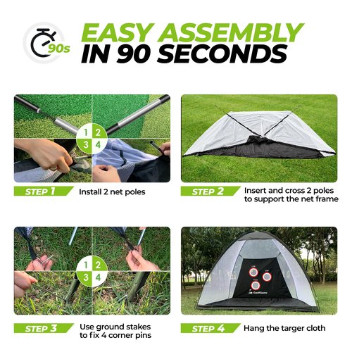 Golfguru Golf Net, 10x7ft All in 1 Practice Net with Pro Chipping Target, Tri-Turf Mat, 10 Balls, 7 Tees, 2 Rubber Tees, Carry Bag, Golf Net for Backyard Driving Chipping