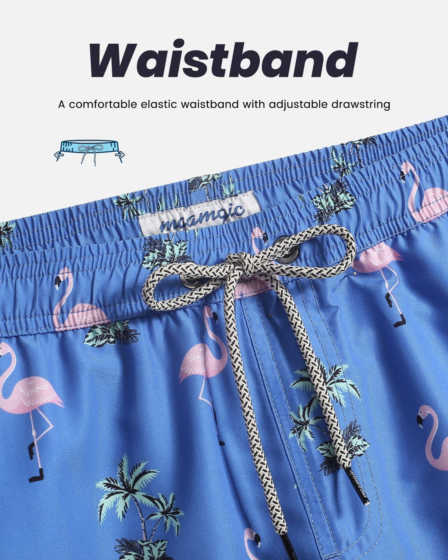 maamgic Mens Swim Trunks Quick Dry Swim Shorts with Mesh Lining Funny Swimwear Bathing Suits 7inch Flamingo N Tree Blue Small