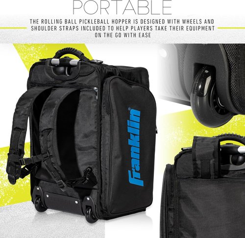 Franklin Sports Portable Pickleball Hopper Bag - 100-Ball Rolling Caddy for Easy Storage & Retrieval