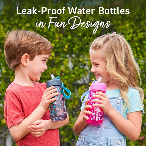 Bentgo Kids Water Bottle - Leak-Proof 15 oz Tritan BPA-Free Cup | Durable & Dishwasher Safe for Ages 3+ (Rainbows & Butterflies)