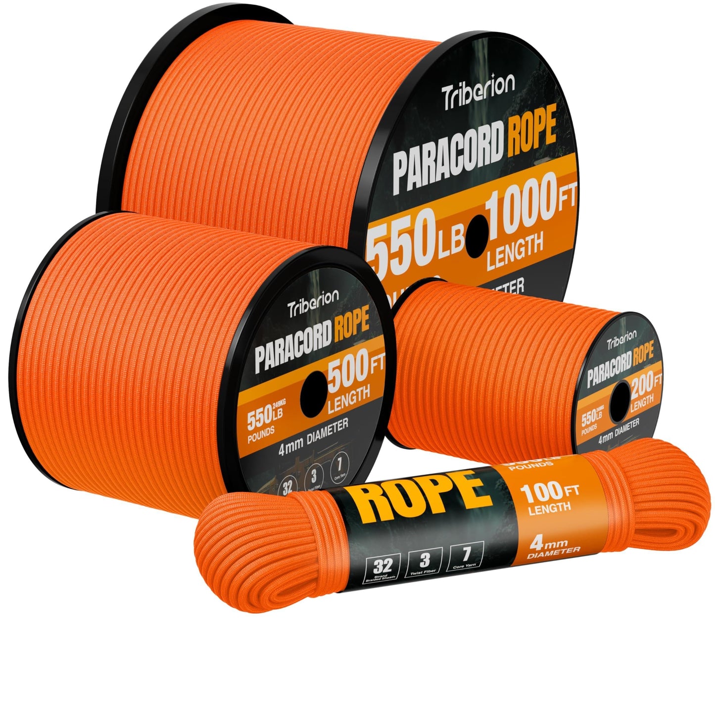 Paracord Rope 550 lb - 1000ft 5/32" Parachute Cord 4MM 7-Strand para Cord - Heavy Duty Spool String for Survival,Camping Gear, Survival Bracelet, Clothesline - Orange