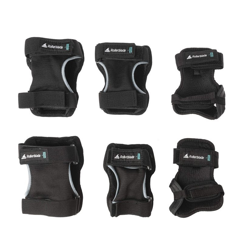 Rollerblade Skate Gear 3 Pack Protective Gear, Knee Pads, Elbow Pads and Wrist Guards, Inline Skating, Multi Sport Protection, Unisex, Black, M