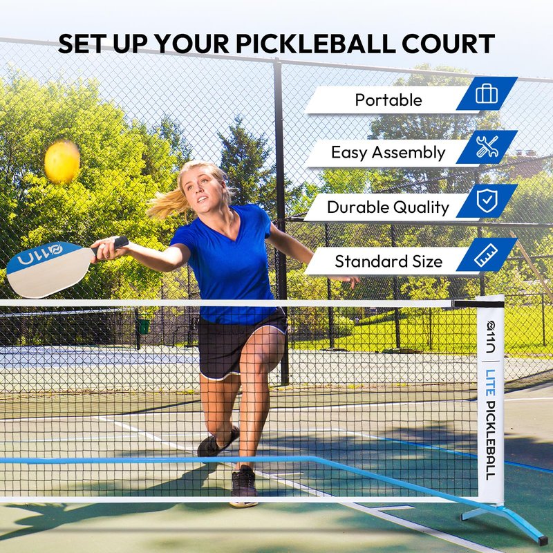 A11N SPORTS Premium Pickleball Starter Set for Driveway - 22ft Portable Net, Court Markers, 4X Paddles, Balls & Carrying Bag