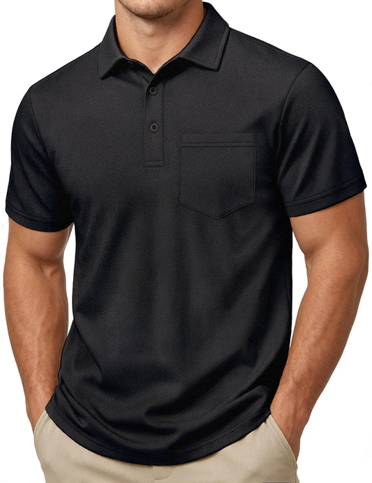 TACVASEN Mens Polo Shirt with Pocket Short Sleeve Collared Dry Fit Golf