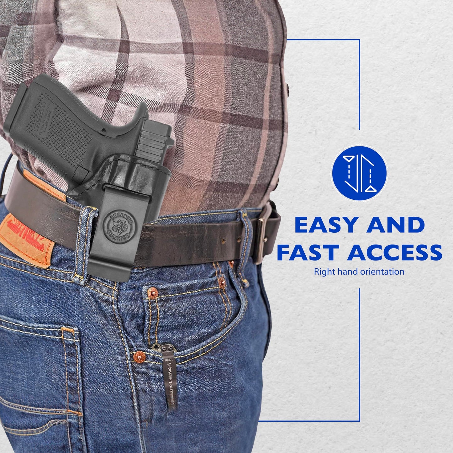 Desantis Inside Heat IWB Gun Holster - Concealed Carry, Leather Holster IWB for Pistols, Fits the Glock 19, 19 Gen 5, 23, 32, 19X, 45; Ruger RXM - Right Hand Draw, Black