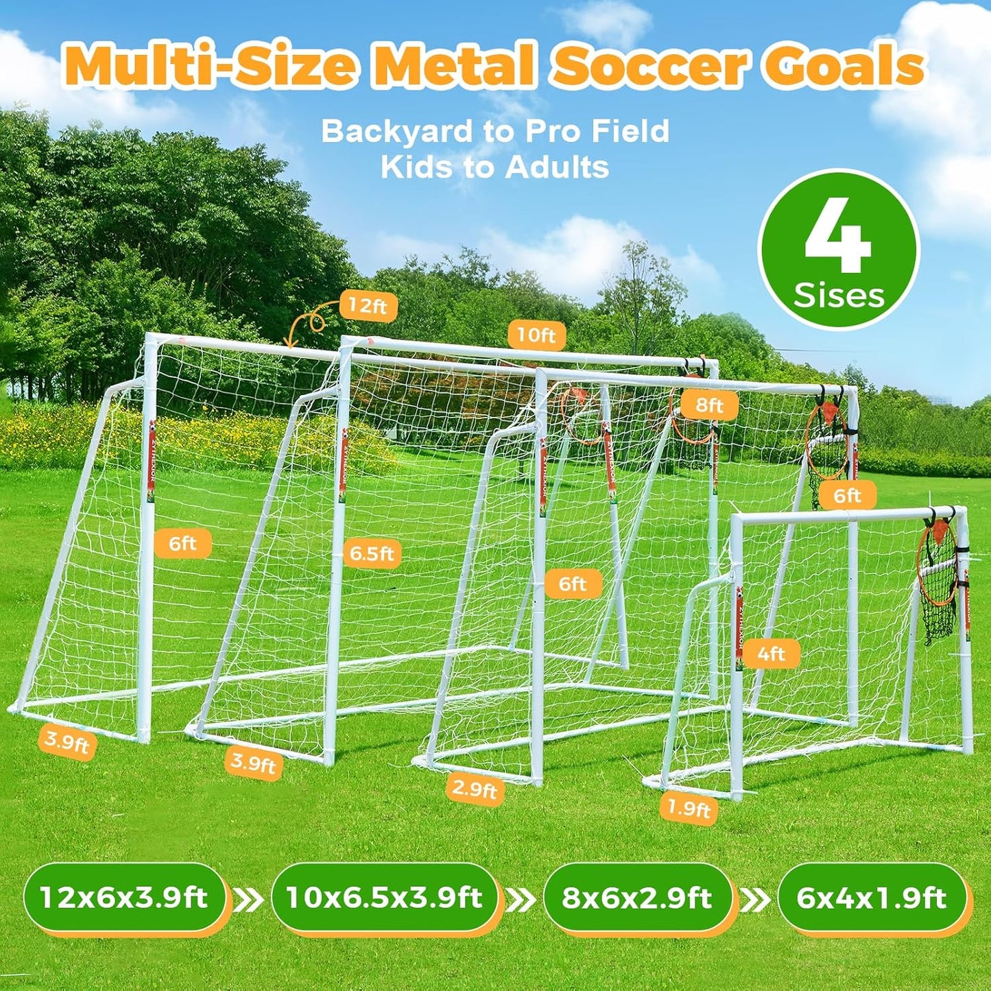 Metal Soccer Goals by [Brand Name] - Portable 12x6, 10x6.5, 8x6, 6x4FT Frames for Kids & Adults