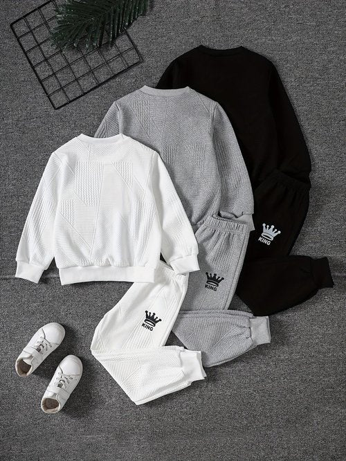 Fdqin Boy Fall Clothing 6 Packs Long Sleeve Sweatshirts Casual Pants Set White/Grey/Black 7-8 Years