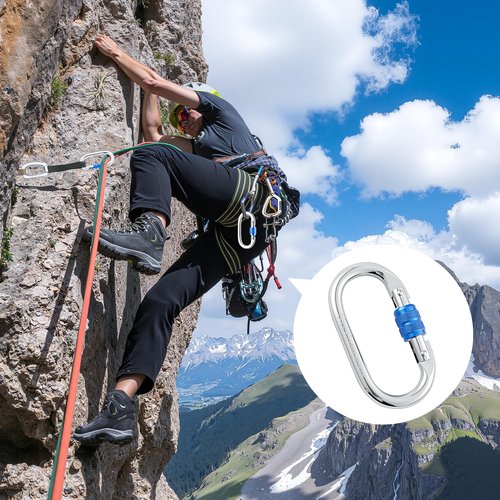 Hopeseily Heavy Duty Climbing Carabiner, Rated 25kN(5620lbs), Screw Locking Carabiner Clip, Oval Shape Carabiner for Rappelling, Hammocks, Aerial Work, Rigging, Rescue, Arborist(4pack, Blue)