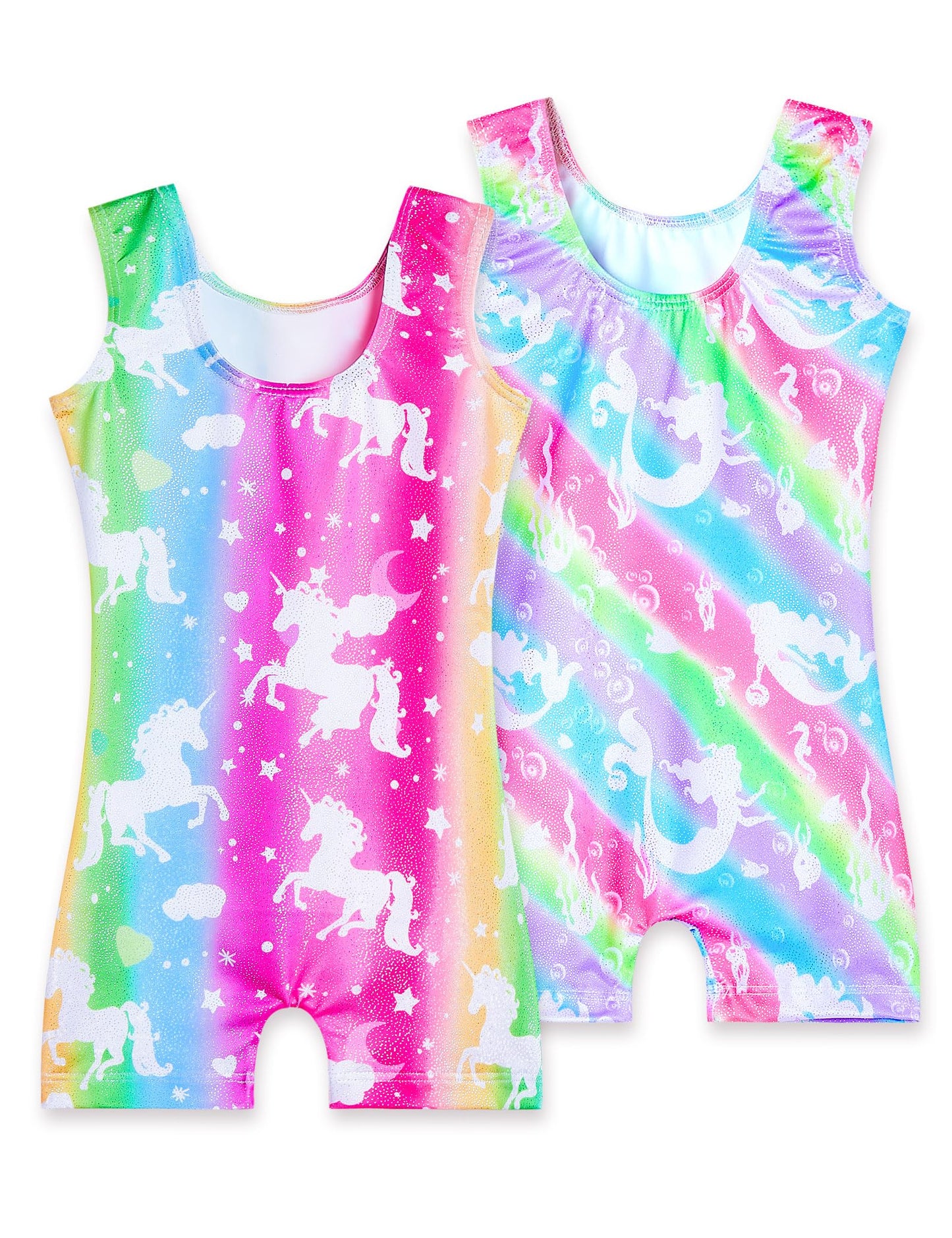 Nokecina Leotard for Girls Gymnastics Size 2t 3t Toddler Rainbow Unicorn Unitards Biketards 2 Pack Sparkly Pro Gym Bodysuits