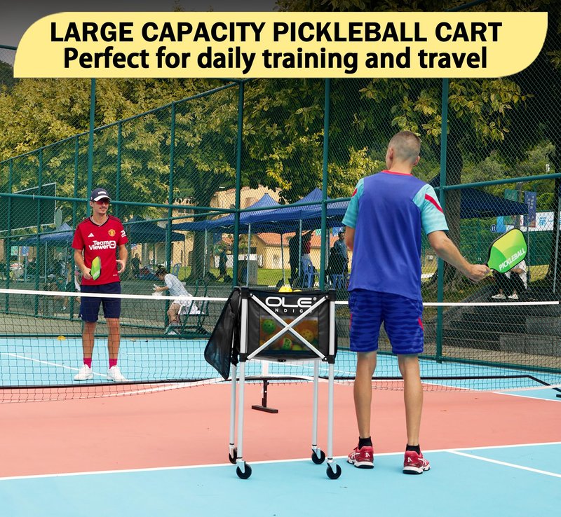 OLE ANDIGO Pickleball Cart Portable Tennis Balls Hopper,Holds 180 Pickleballs or 210 Tennis Balls,Pickle Ball Equipment,Ball Caddy with Wheels for Pickleball Player Training