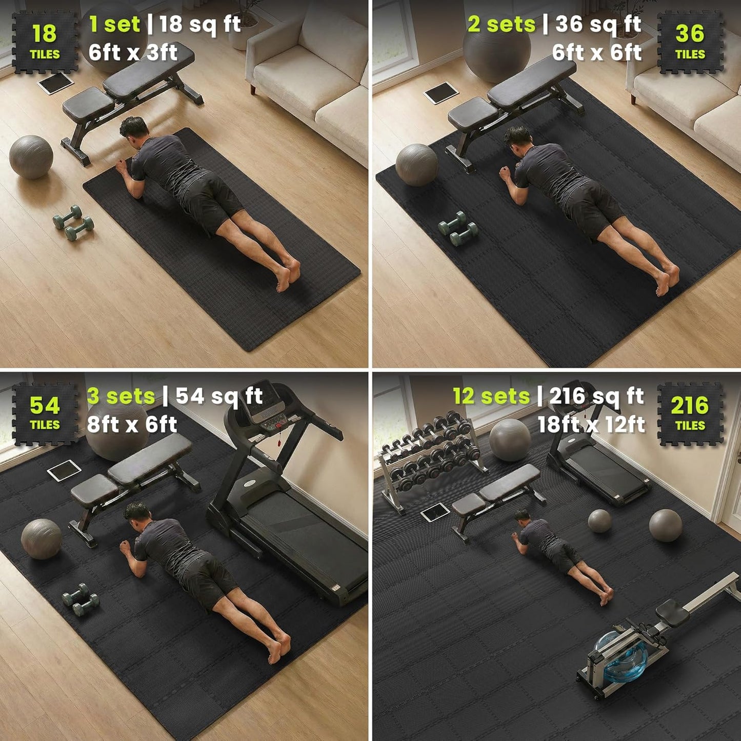 Bemaxx Gym Mats Set - 18 Pcs EVA Interlocking Foam Floor Tiles | 12.6"x12.6"x0.4" | Durable Protective Flooring for Home Workout & Fitness