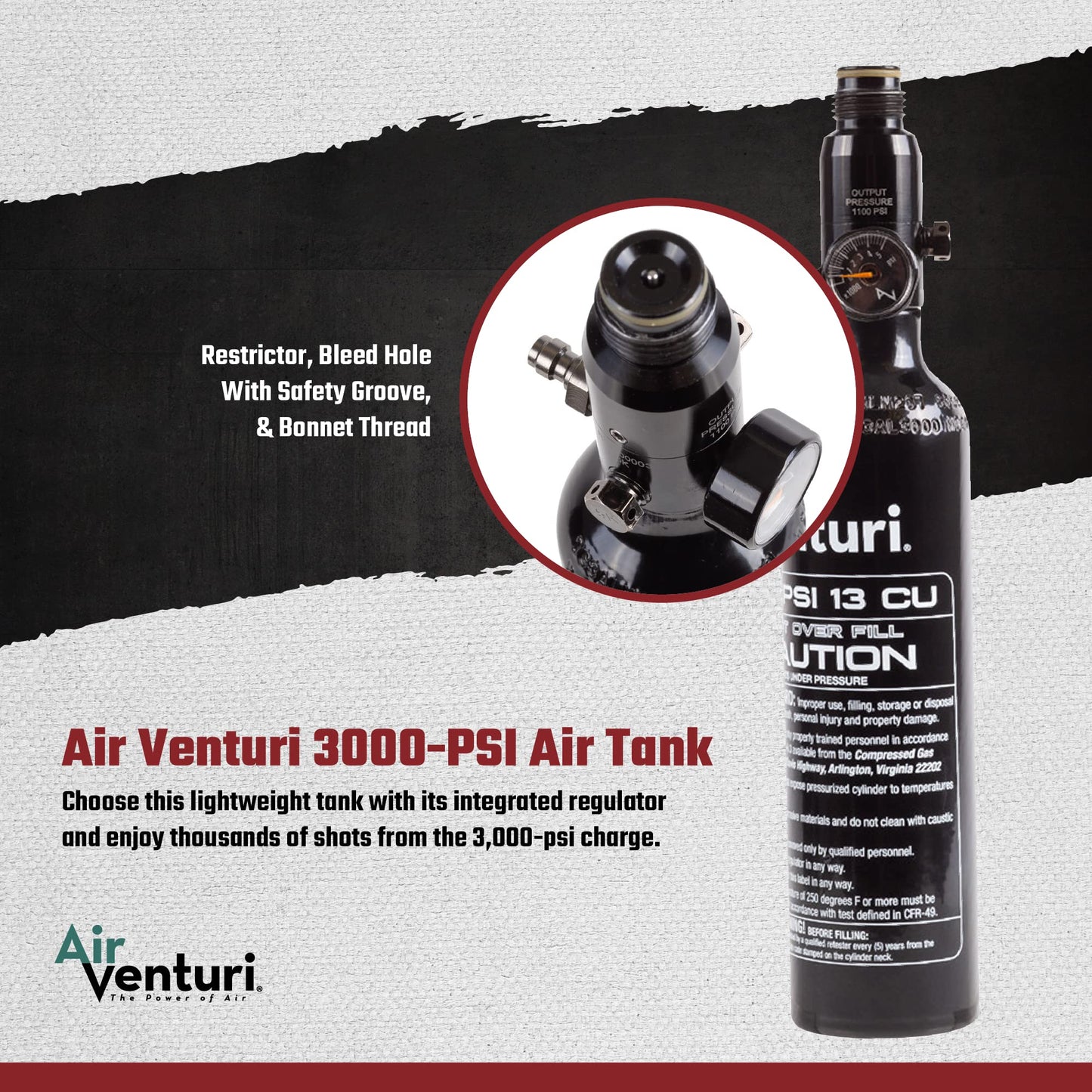 Air Venturi 3,000-PSI Air Tank, High-Pressure Tank, Aluminum, 1,100-PSI Output