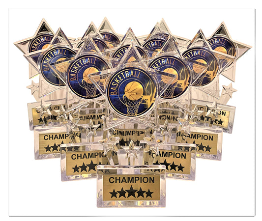 Express Medals 6.5 Inch Acrylic Basketball Champion Star Trophy Awards (Pack of 12)