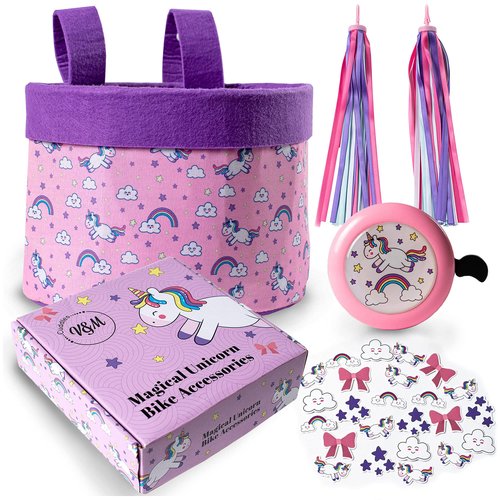 Unicorn Streamers Bike Basket for Girls - Front Facing, Bicycle Bell & Accessories w/Girls Bike Bell for Kids