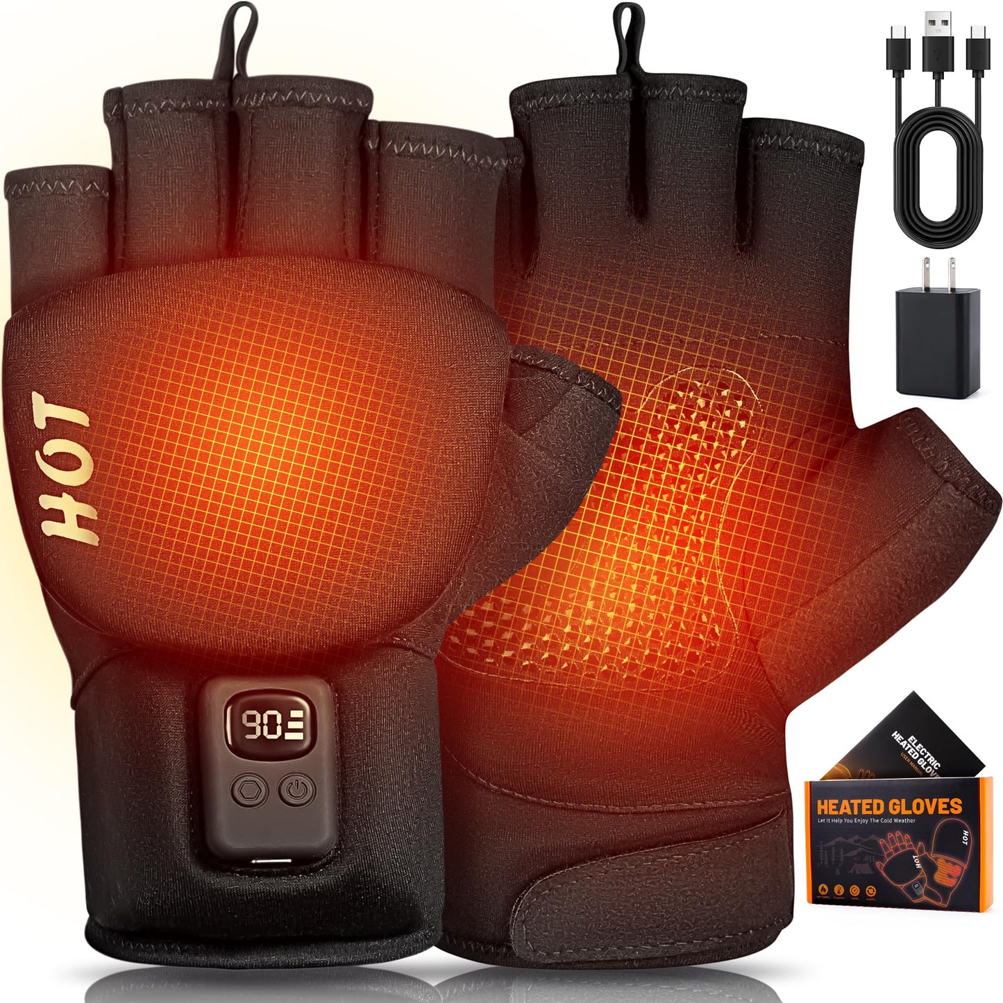 Heated Gloves for Men Women- Rechargeable Electric Full&Half Hands Electric Heated Gloves Work Arthritis Pain Relief Hot Compress Hand Warmers for Cycling Skiing Hunting (Full & Half Hands, Medium)