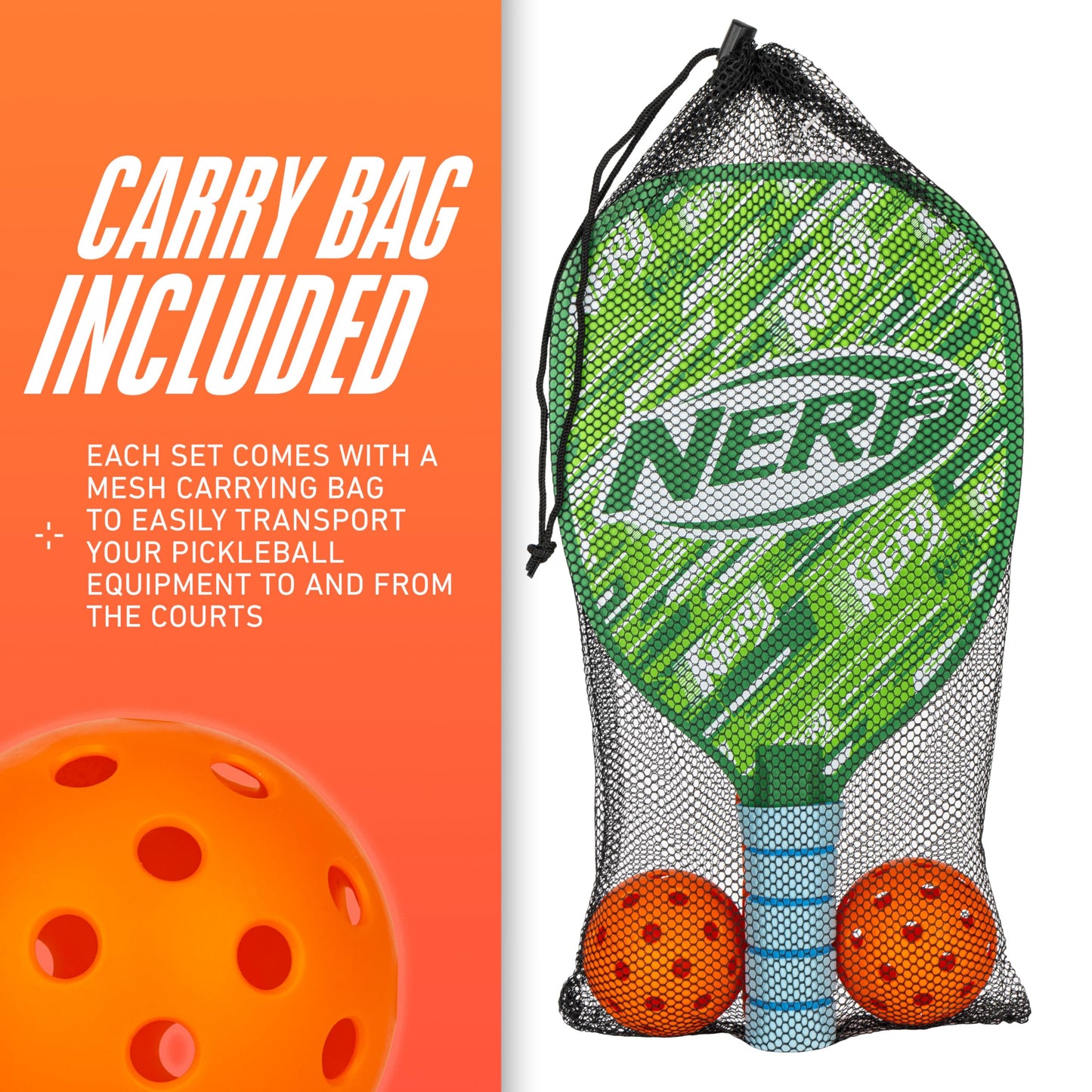 NERF 2 Player Pickleball Paddle Set - Youth Pickleball Equipment Set - (2) Wooden Paddles with Foam Grips + (2) Outdoor Balls for Kids - Carry Bag Included