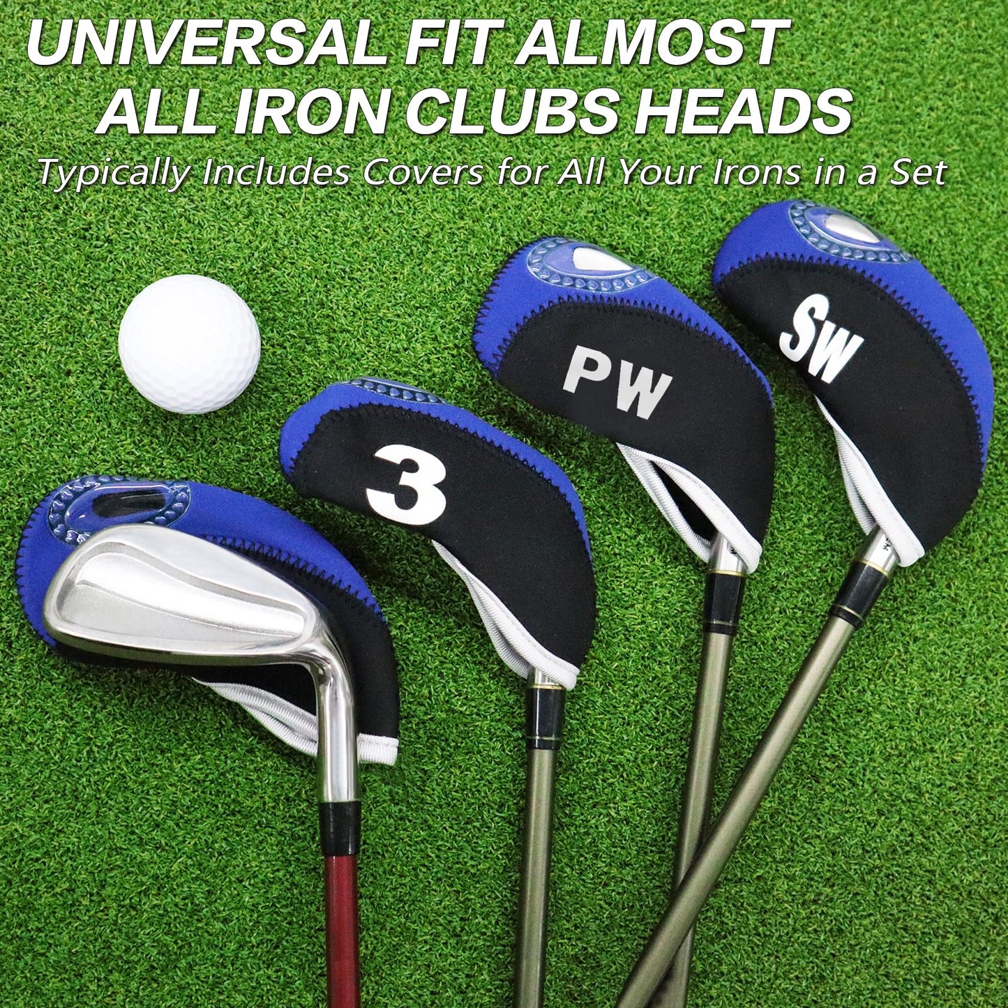 Golf Club Covers Set for Irons Neoprene Iron Head Cover Club Protector 10Pcs with/Without Top Window Accessories for Men Women (Blue(with Top Window))