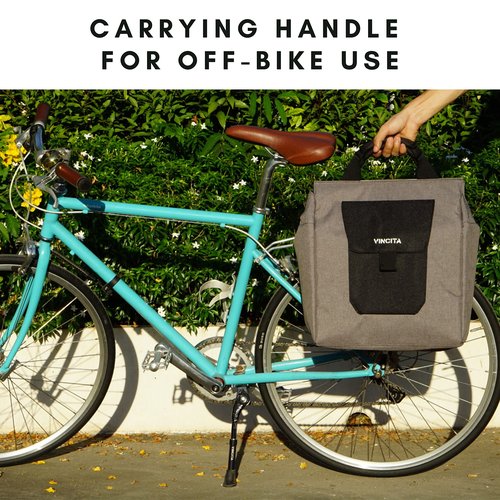 Vincita Jess Insulated Bike Grocery Pannier – 24L Thermal Cooler Bag for Rear Rack – Fits Full Size Shopping Bags – Rigid Back Panel, Strong Hooks & Zipper Closure – Reflective Commuter Tote (Single)