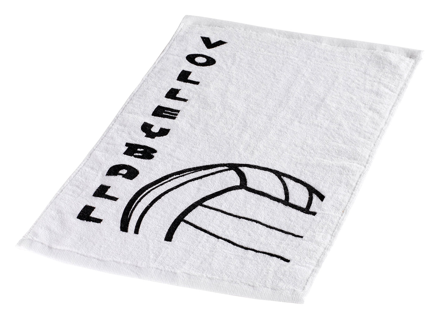 Tandem Sport Volleyball Setter's Towel - Keep Hands Dry and Ready to Play - 100% Cotton Volleyball Hand Towel - White Team Towel with Volleyball Print - Tuck in Waistband for Practices and Games