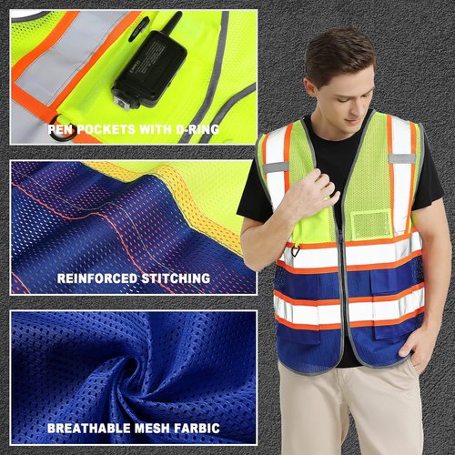 BeautyWill High Visibility Safety Vest - Class 2 Reflective & Breathable Construction Gear