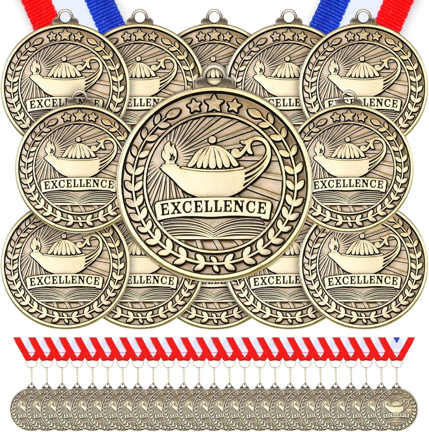 Quelay Gold Award Medals - 60 Pcs 2 Inch Winner Medals with Neck Ribbons for Competitions & Events