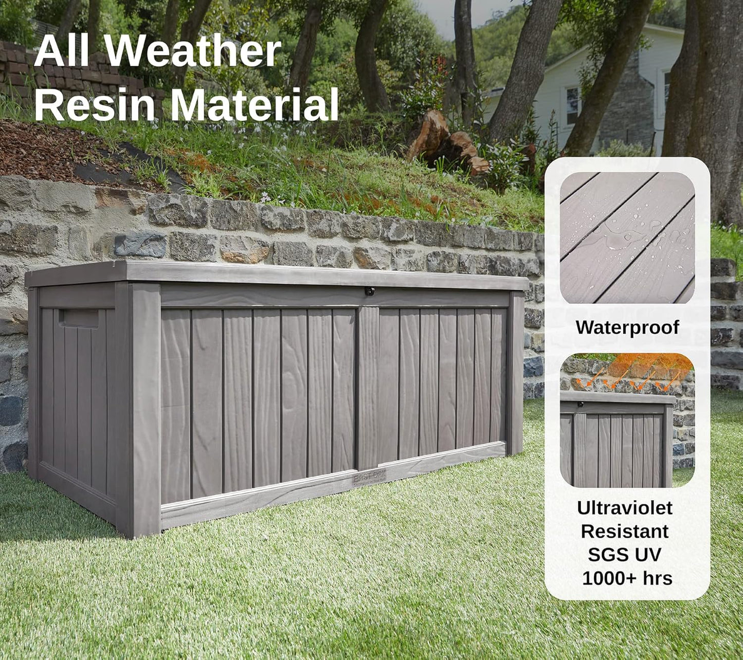 31 Gallon Waterproof Outdoor Storage Box - Lockable Resin Deck Bin for Patio Cushions & Tools - UV Resistant, Black