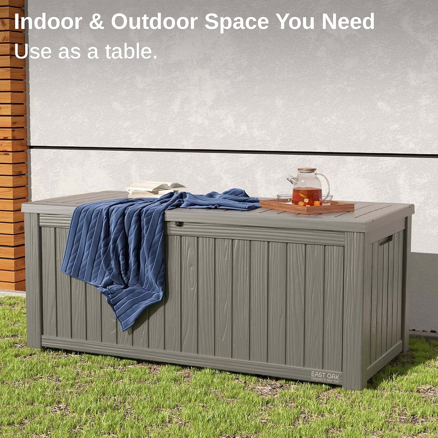 31 Gallon Waterproof Outdoor Storage Box - Lockable Resin Deck Bin for Patio Cushions & Tools - UV Resistant, Black